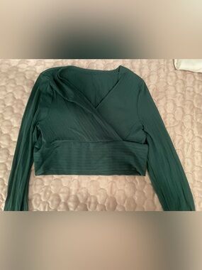Forest Green Ribbed Wrap Top